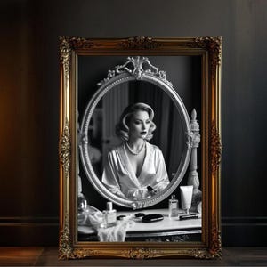 Vintage Hollywood Glamour Wall Art, Old Hollywood Style Print, Classic Retro Woman Portrait, Black and White Vanity Photo, Elegant Decor