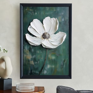 White Flower Wall Art, Floral Canvas Print, 3D Effect Wall Décor, Flower Artwork for Living Room, Botanical Wall Hanging