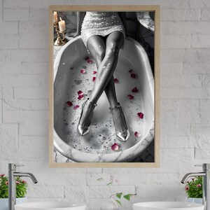 Elegant Woman in Bathtub Wall Art, Luxury Glamour Fashion Art Print, Modern Home Decor, Perfect Gift for Her, Luxurious Bathroom Decor