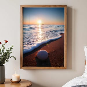 Sunset Beach Wall Art Print, Ocean Waves Picture for Home Decor, Coastal Photography Poster, Beach Sunset Decor, Seaside Art Print