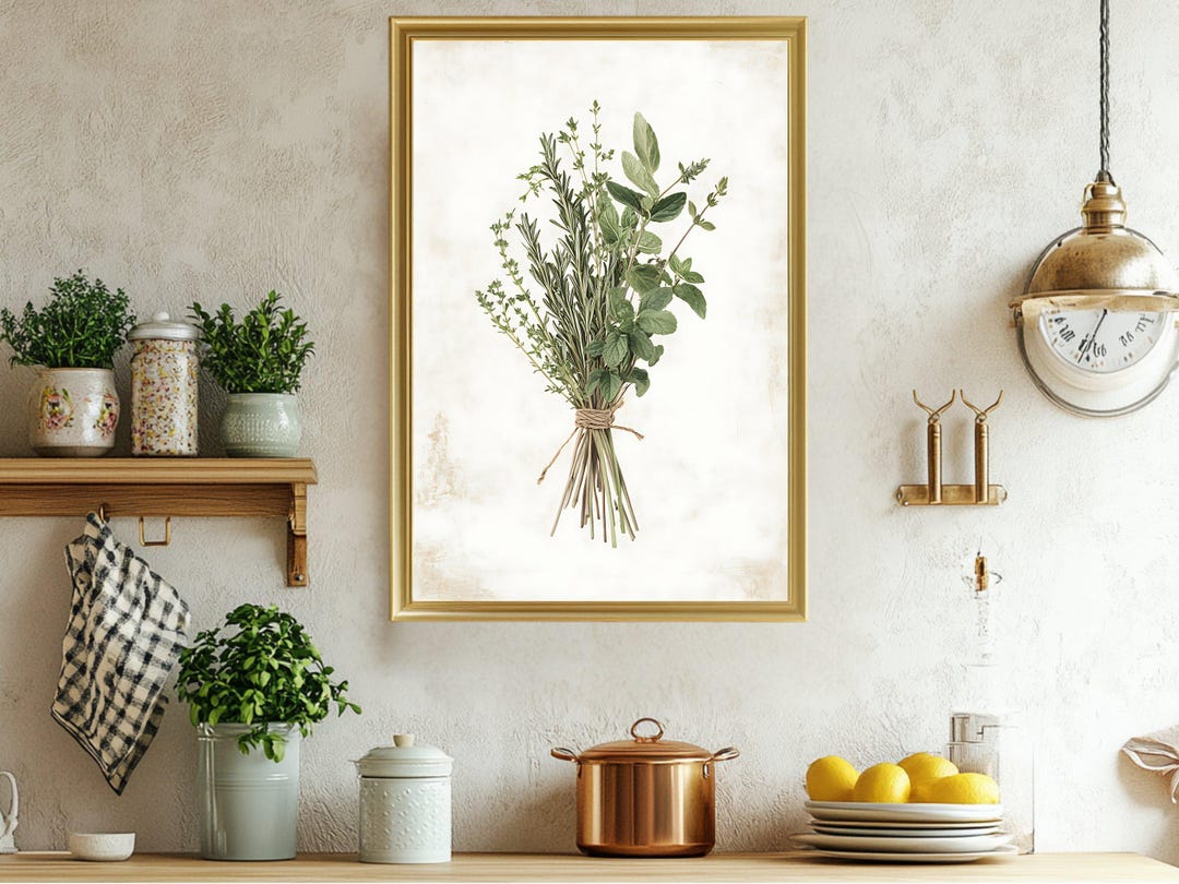 Botanical Herb Wall Art Print, Kitchen Decor, Farmhouse Style Wall Art ...