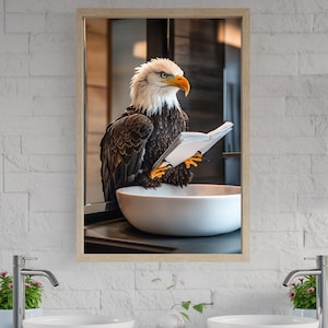 Bald Eagle Reading a Book Wall Art, Unique Animal Art Print, Eagle Decor for Home, Beautiful Wildlife Art, Bird Lover Gift, Unframed Print