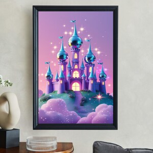Enchanted Castle Fantasy Wall Art, Magical Fairytale Castle Print, Whimsical Dreamy Decor, Kids Room Fantasy Art, Sparkling Castle