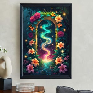 Mystical Garden Wall Art, Enchanted Floral Archway Print, Magical Flower Decor, Whimsical Nature Artwork, Fantasy Garden Poster