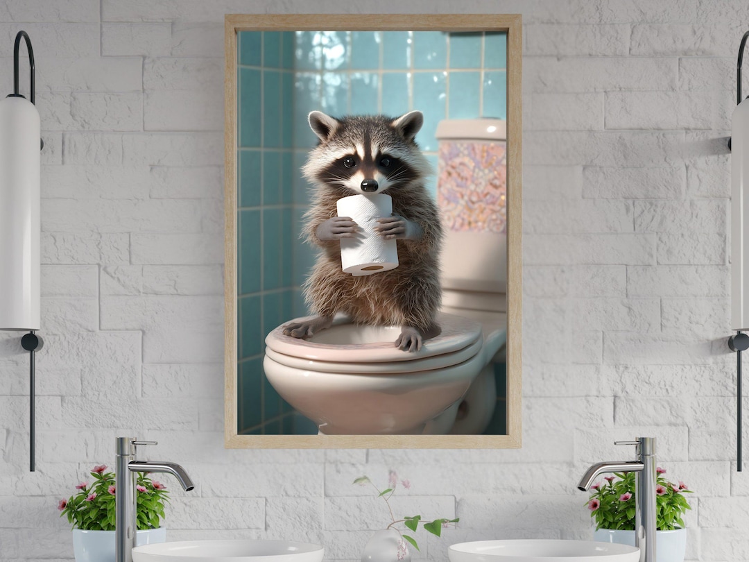 Cute Raccoon Bathroom Wall Art, Funny Animal Prints for Home Decor ...