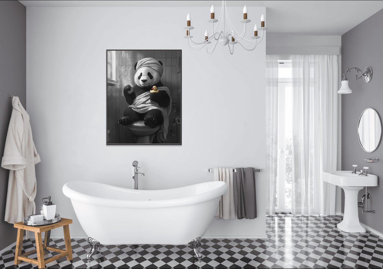 Cute Panda Bathroom Art, Black and White Panda Print, Fun Animal Wall ...