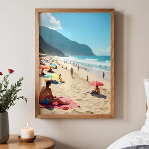 Sunlit Beach Scene Wall Art Print, Coastal Landscape Photography, Vibrant Beach Wall Decor, Perfect for Beach Lovers