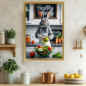 Adorable Rabbit Chef Wall Art, Cute Kitchen Decor, Bunny Cooking Illustration, Unique Animal Art Print, Foodie Wall Decoration