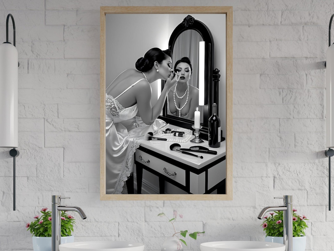 Elegant Vintage Woman Getting Ready Art Print, Glamorous Black and ...