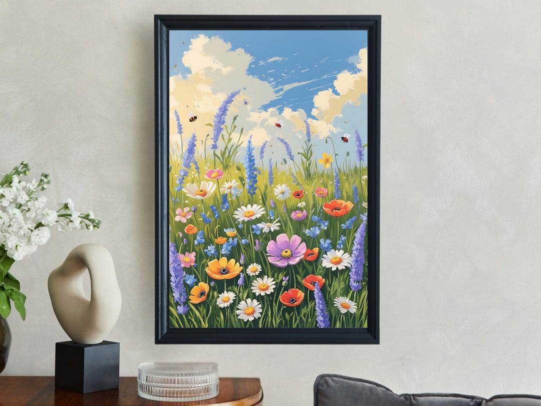Wildflower Floral Meadow Wall Art Print, Spring Garden Bloom, Nature ...