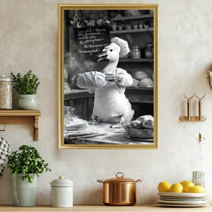 Cute Goose Baker Wall Art, Animal Chef Artwork, Whimsical Kitchen Decor, Black And White Photography, Fun Home Decoration, Unique Foodie
