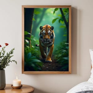 Majestic tiger wall art, Jungle animal canvas print, Wildlife decor, Nature home decor, Big cat artwork, Forest tiger poster