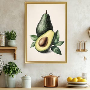 Avocado Wall Art Print, Kitchen Decor, Food Illustration, Green Fruit Poster, Healthy Living Artwork, Botanical Print, Avocado Gift