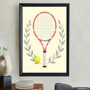 Tennisschläger und Ball Wandkunst, Preppy Wandkunst, Tennis Themed Dekor Sportliebhaber Geschenk Minimalistische Tennis Print Wohnkultur