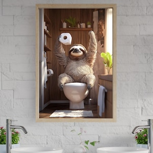 Funny Sloth Bathroom Wall Art, Sloth on Toilet Print, Cute Animal Poster, Whimsical Bathroom Decor, Humorous Sloth Wall Art, Kids Room