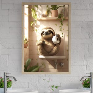 Cute Sloth Bathroom Wall Art, Funny Animal Art for Bathroom, Quirky Toilet Humor Decor, Adorable Sloth Print, Fun Bathroom Sign