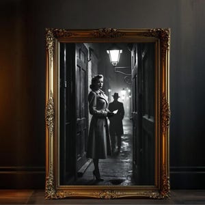 Noir Detective Wall Art Print, Vintage Film Style Poster, Black and White Photography Art, Classic Movie Scene Decor, Cinematic Wall Art
