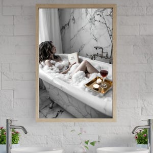 Relaxing Bath Wall Art, Marble Bathroom Decor, Cozy Bathtub Poster, Elegant Home Decor, Spa Relaxation Print, Modern Wall Art