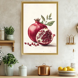 Vibrant Pomegranate Wall Art, Kitchen Decor Print, Fruit Art, Botanical Print, Nature Inspired Decor, Modern Home Decor, Art Poster