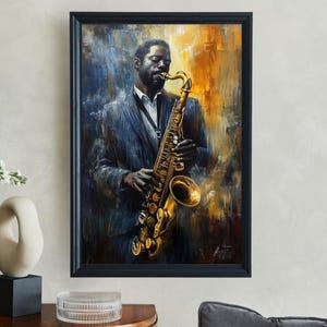 Jazz Musician Playing Saxophone Wall Art, Vintage Jazz Artwork, Music Lover Gift, Saxophone Player Canvas Print, Artistic Home Decor