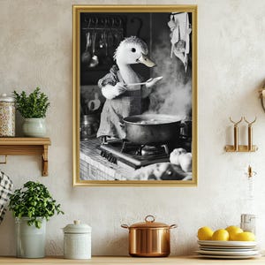 Cute Duck Chef Cooking Wall Art, Funny Kitchen Decor, Animal Art Print for Kitchen, Farmhouse Style Wall Decor, Whimsical Home Decor Art