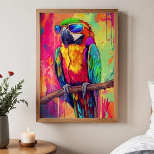 Arte murale vibrante con pappagallo, poster di uccelli colorati, stampa di decorazioni tropicali, pittura di animali selvatici esotici, arte moderna per la casa, decorazioni per il soggiorno