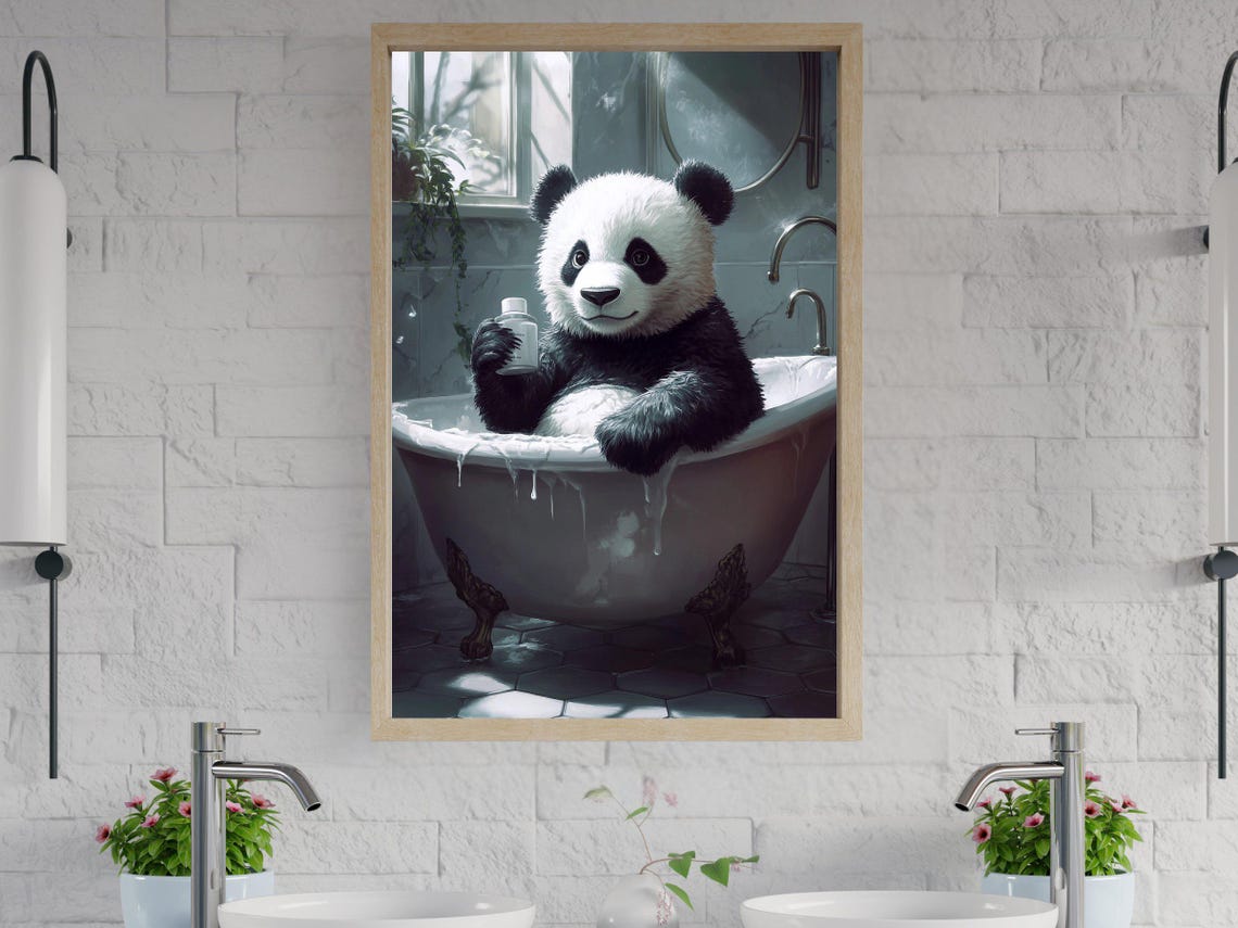 Cute Panda in Bathtub, Panda Wall Art, Bathroom Decor Print, Adorable ...