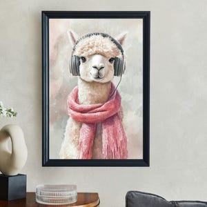 Cute Llama Wall Art, Alpaca with Headphones Print, Fun Animal Art for Kids Room, Quirky Nursery Decor, Adorable Animal Illustration