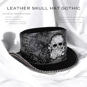Leren gotische schedelhoed, handgemaakte steampunk-cilinderhoed, festival- en cosplayaccessoire, rockpunk halloweenkostuum, uniek cadeau
