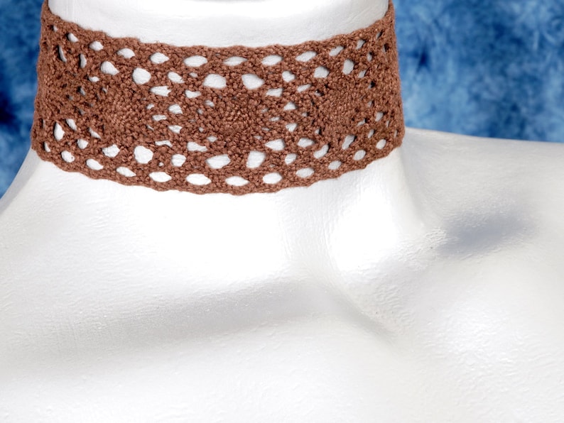 Wide Brown Boho Cluny Lace Choker Necklace