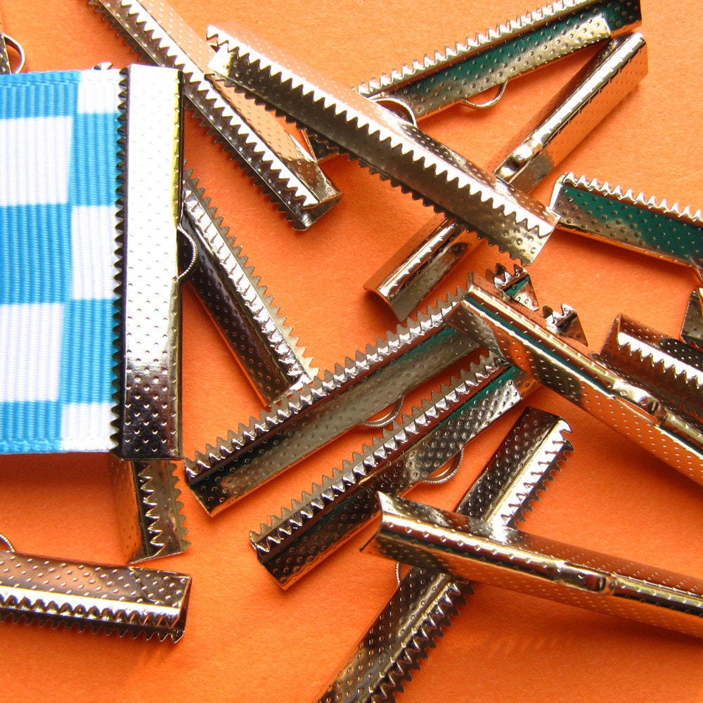 12 pieces 38mm (1 1/2 inch) Ribbon Clamps With Loop, Dots Series Platinum Silver, Gunmetal