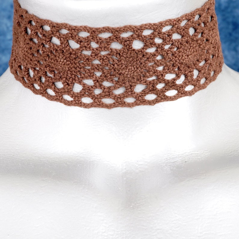 Wide Brown Boho Cluny Lace Choker Necklace