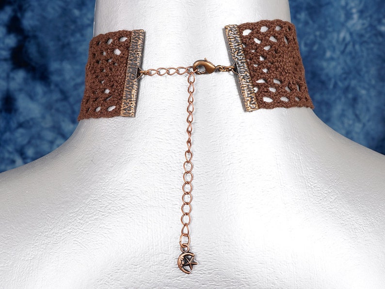 Wide Brown Boho Cluny Lace Choker Necklace