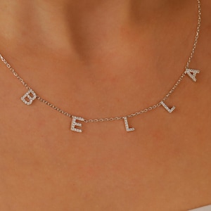 Pave Initial Name Necklace, CZ Diamond Name Necklace, Spaced Initial Name Necklace, Dainty Letter Necklace, Gifts for Women