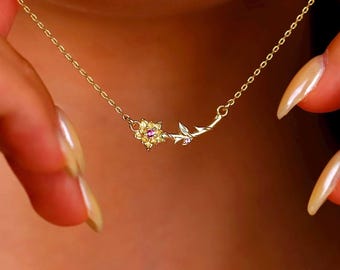 Dainty Birth Flower Necklace: Sterling Silver, Gold, Rose Gold