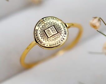 Sterling Silver College Rings: Delicate Tiny College Graduation Logo Jewelry