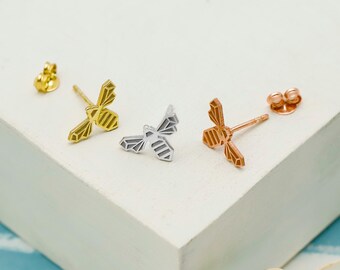 Geometric Bee Stud Earrings-925 Sterling Silver-Bumblebee Jewelry-Animal Studs-Origami Jewelry-Geometric Jewelry-Nature Lover Gift