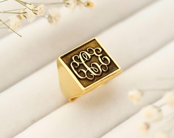 Personalized Gold Signet Ring: Sterling Silver College Logo, Monogram