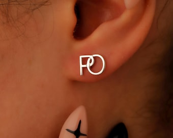 Custom Interlocking Monogram Stud Earrings, Sterling Silver Couples Jewelry