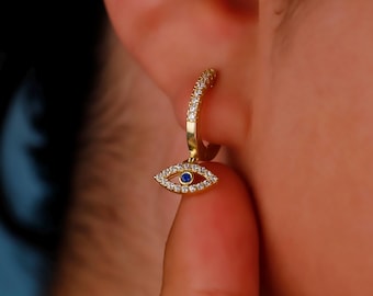 Evil Eye Huggie Hoop Earrings: Sterling Silver Protection Jewelry