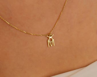Custom Zodiac Initial Necklace, Sterling Silver Interlocking Pendant, Astrology Lover Gift