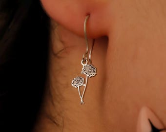 Personalized Birth Flower Earrings, 925 Sterling Silver, Floral Dangle Jewelry