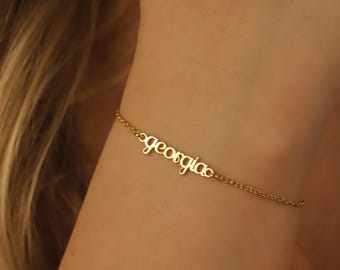 Personalized Cursive Nameplate Bracelet, Sterling Silver Handwriting Charm, Tiny Name Jewelry