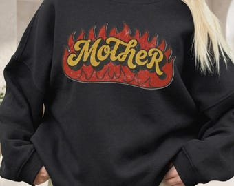 Mother Flaming Sweatshirt: Trendy Edgy Grunge Biker Mom Graphic Crewneck, Mama Christmas Gift, Mother's Day Pullover