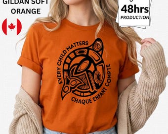 Every Child Matters Orange Shirt: Salish Orca Art Indigenous T-Shirt, Orange Shirt Day Tee, Bilingual Gift, Native Awareness Shirt
