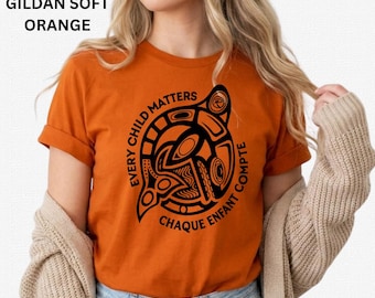 Every Child Matters Orange Shirt: Salish Orca Art Indigenous T-Shirt, Orange Shirt Day Tee, Bilingual Gift, Native Awareness Shirt