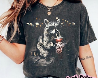 Cool Raccoon Graphic Tee, Fun Animal Lover Shirt, Vintage Raccoons Dr Pepperr shirt, Funny Meme Genz Dank Raccoons Shirt