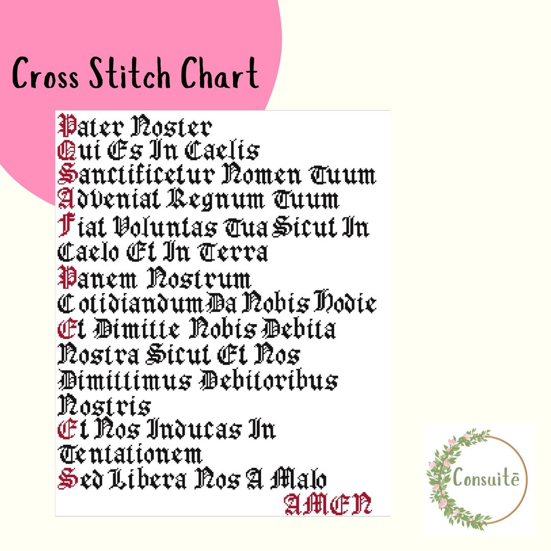 Our Father // Pater Noster - Latin Prayer - Cross Stitch Pattern ...