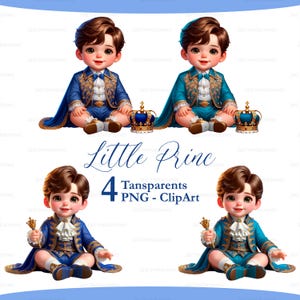 Clipart Príncipe Bebé PNG | Príncipe Azul y Dorado con Corona | Clipart Baby Prince | Digital Art Baptism | Príncipe Bebé PNG | Digital PNG