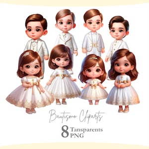Clipart de Bautizo en Acuarela | Primera Comunión Niña y Niño | Boys and Girls for Baptism | Clipart Religioso Bebé | Niños Rezando PNG